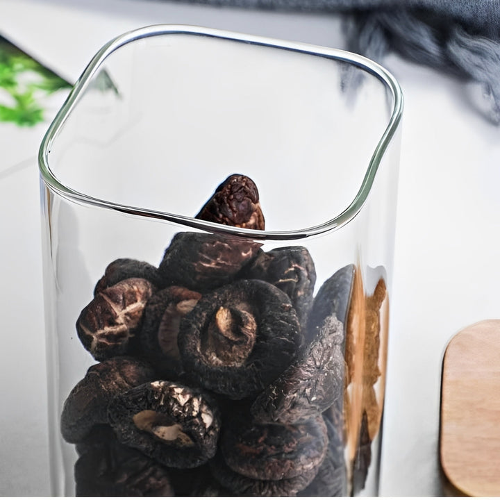 Bamboo Lid Glass Jar for Kitchen Storage, Minimalist Style