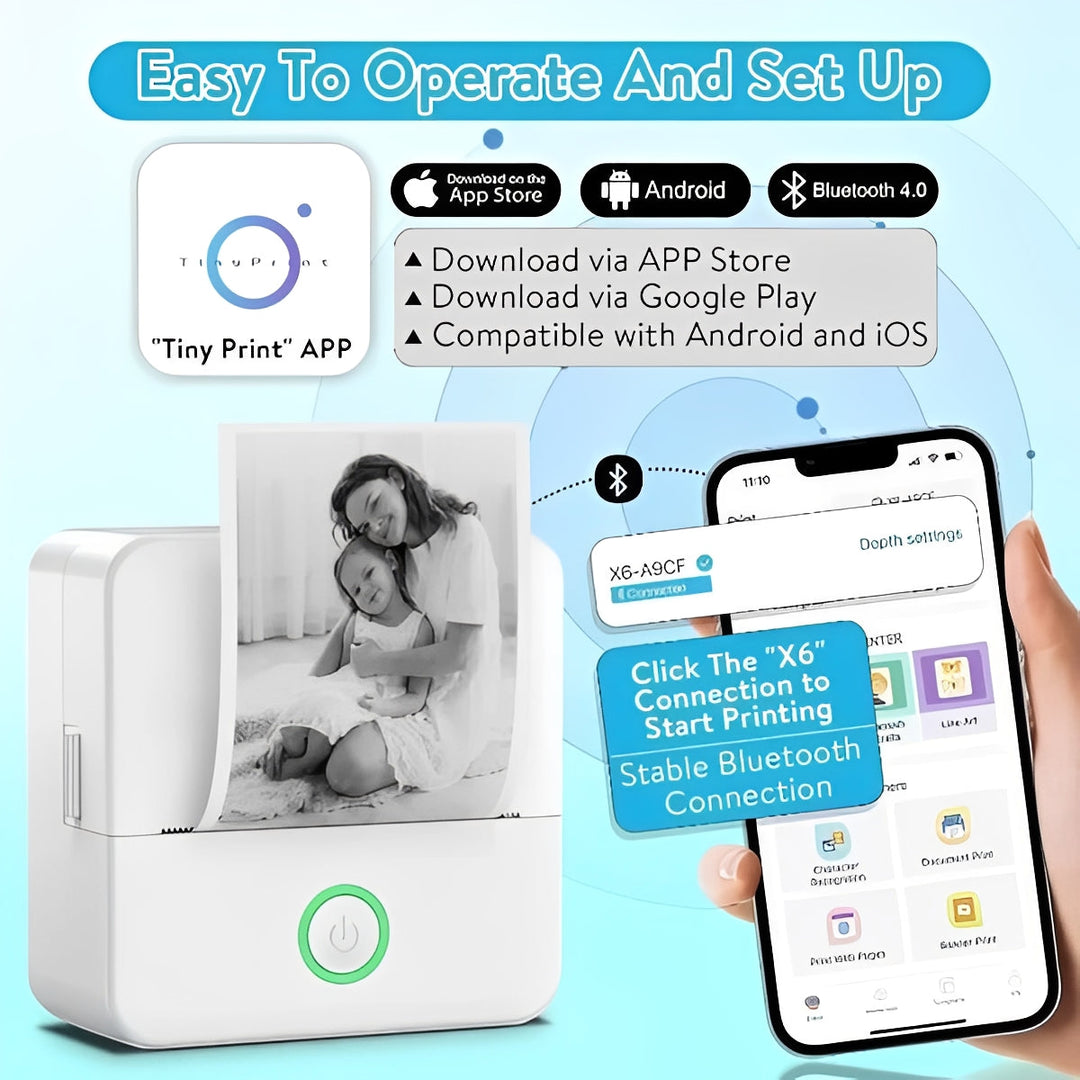 Portable Inkless Thermal Sticker Printer, Bluetooth Photo and Memo Printer