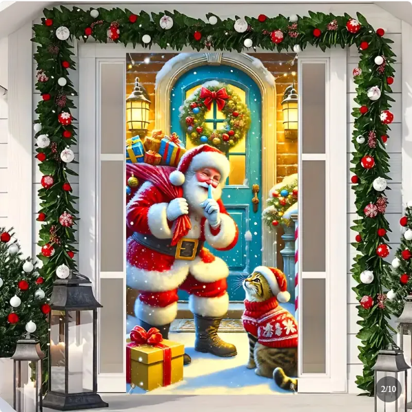 Christmas Door Cover, 3D Holiday Printed Door Decoration, 90 × 180 cm