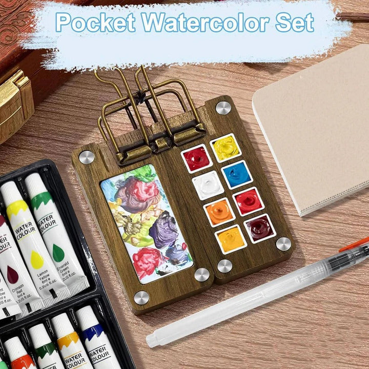 Mini Pocket Watercolour Palette Set with Paint Brush and Watercolour Book for Travel