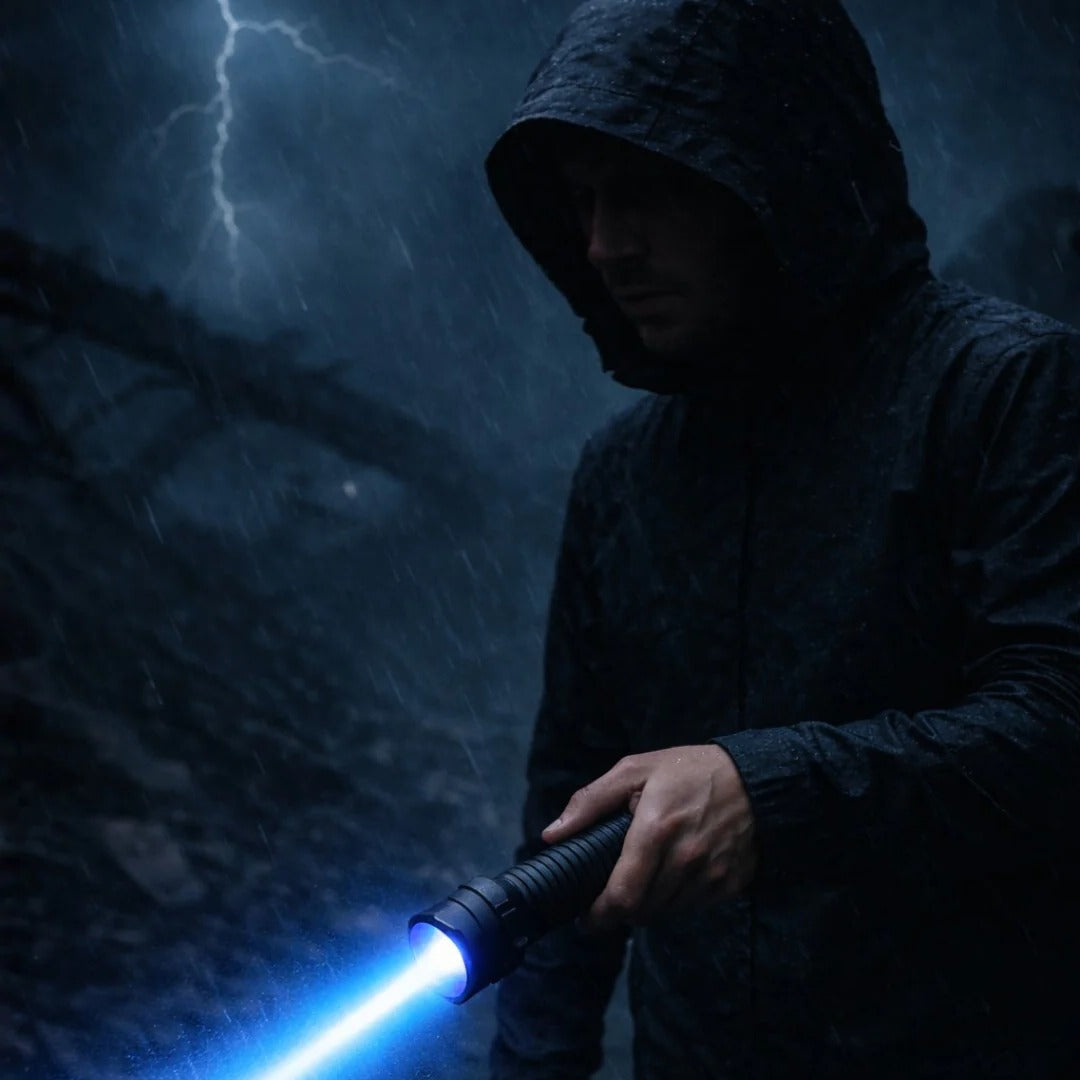 Blue Laser Flashlight with Adjustable Focus for Outdoor Use