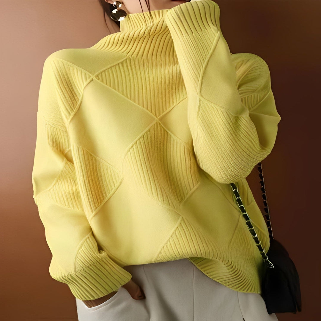 Oversized Cashmere Jumper with 3D Diamond Knit Pattern for Women