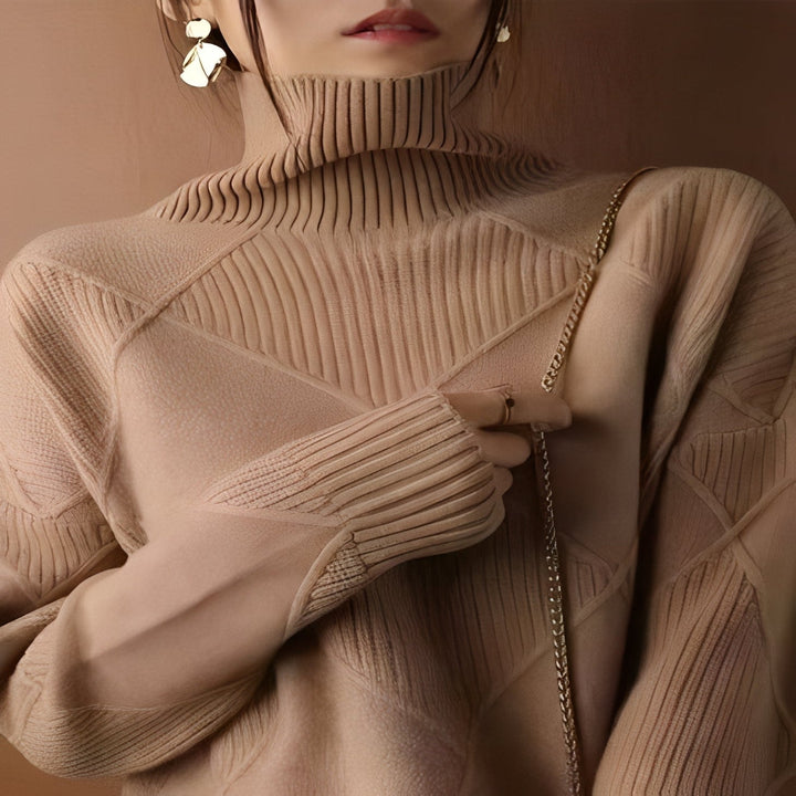 Oversized Cashmere Jumper with 3D Diamond Knit Pattern for Women