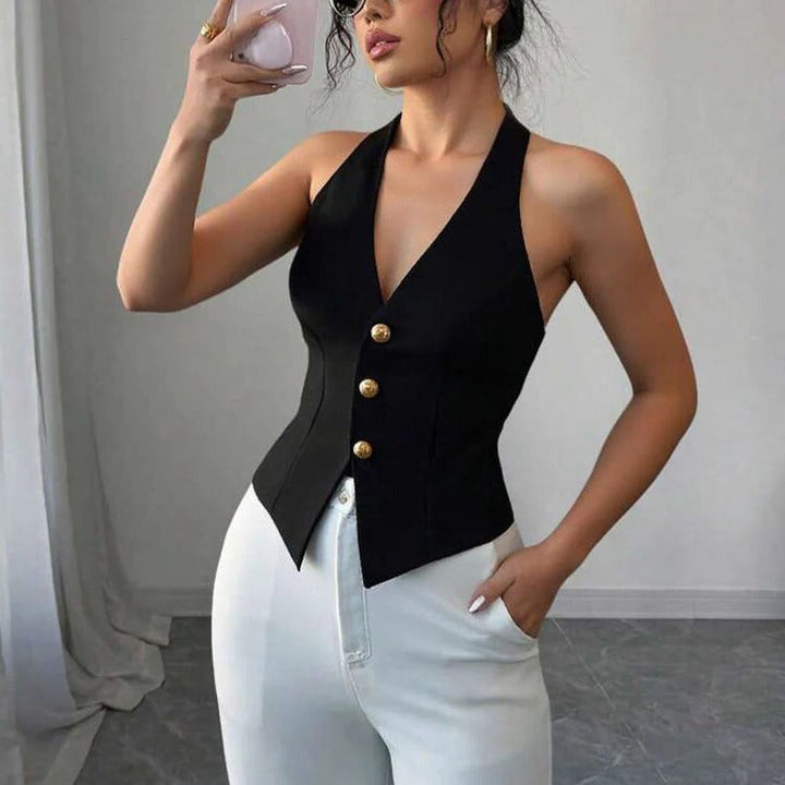 Sleeveless Tailored Vest Jacket with Modern Structured Design for Women