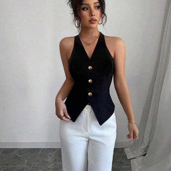 Sleeveless Tailored Vest Jacket with Modern Structured Design for Women