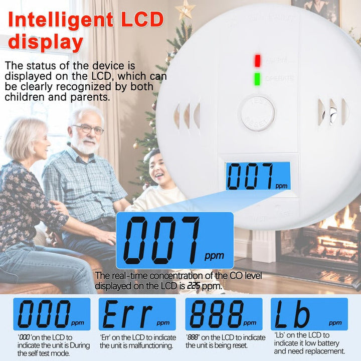 Dual Sensor CO and Smoke Detection Alarm for Bedroom and Kitchen Use