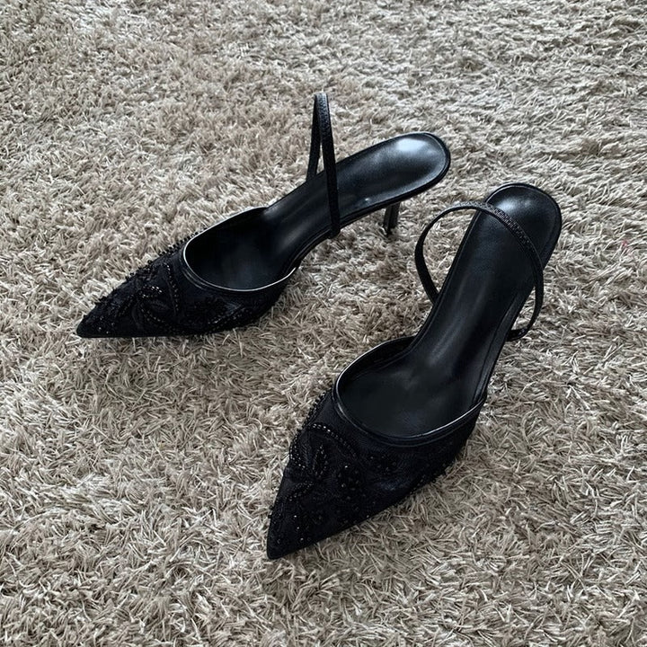 Pointed Toe Mesh Party Shoes with Elasticated Slingback Strap
