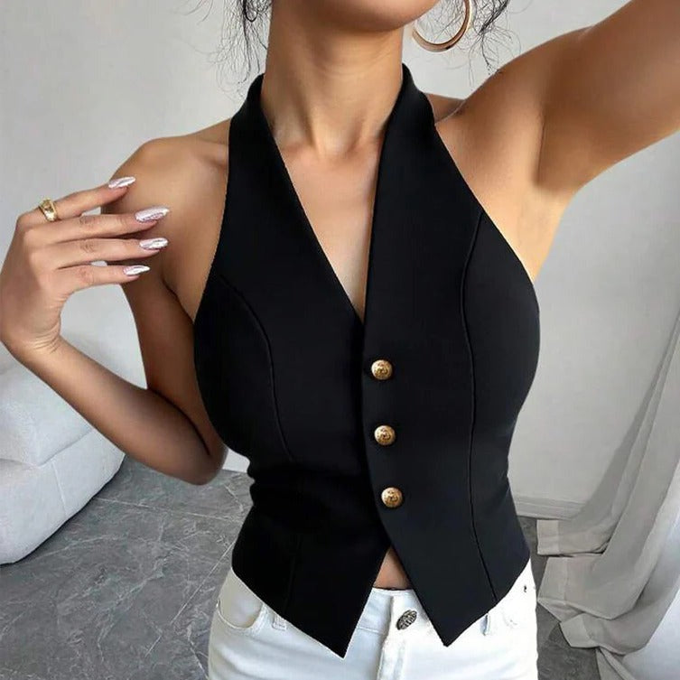 Sleeveless Tailored Vest Jacket with Modern Structured Design for Women