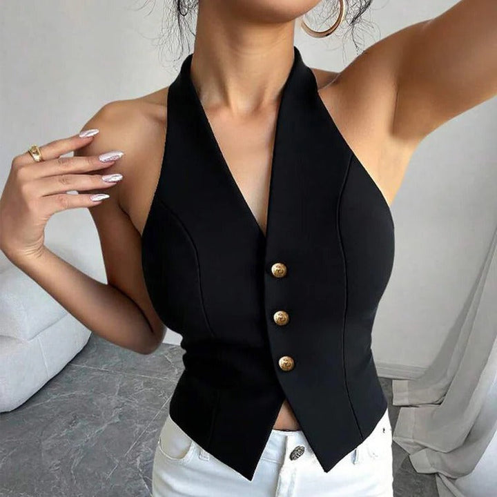 Sleeveless Tailored Vest Jacket with Modern Structured Design for Women