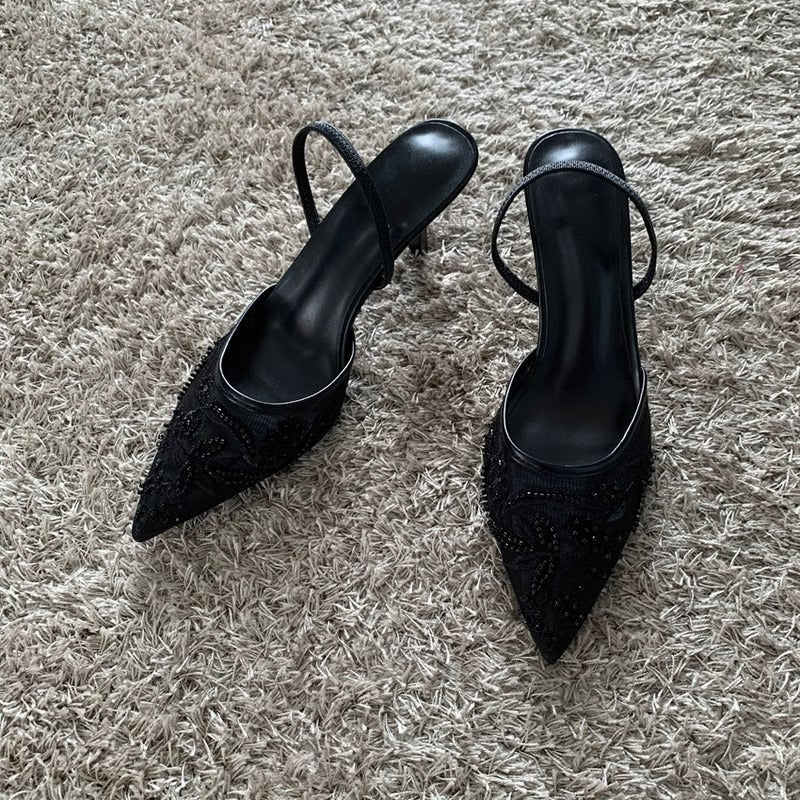 Pointed Toe Mesh Party Shoes with Elasticated Slingback Strap