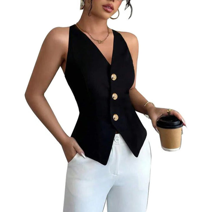 Sleeveless Tailored Vest Jacket with Modern Structured Design for Women