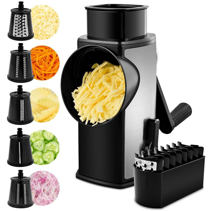 Rotary Vegetable Grater with Five Interchangeable Blades and Suction Cup Base
