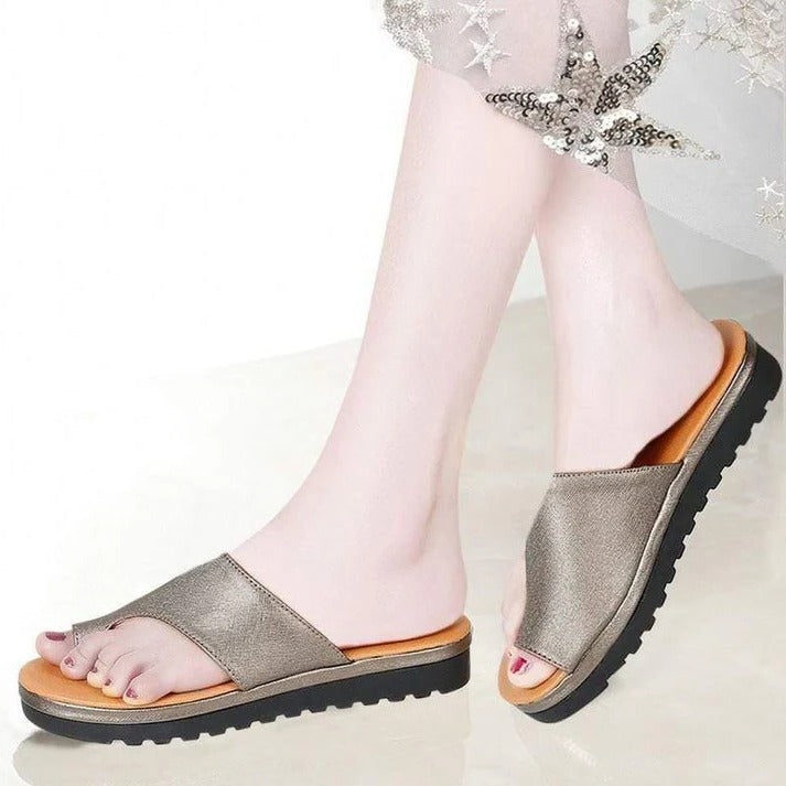 Suede Toe Loop Flat Sandals with Thick Platform Sole