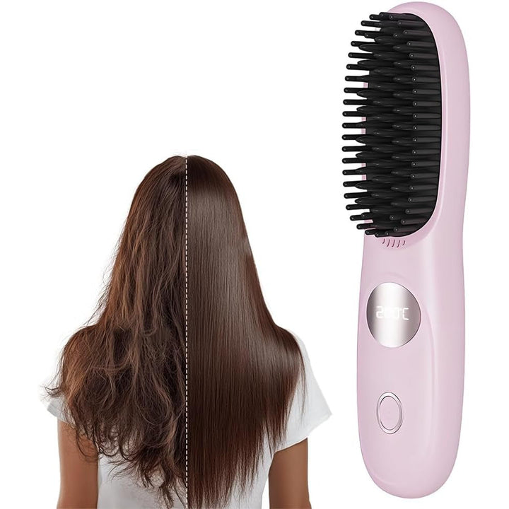 Cordless Hair Straightener Brush Comb with 3 Temperature Settings and Led Display, USB Rechargeable Fast Heating for Travel