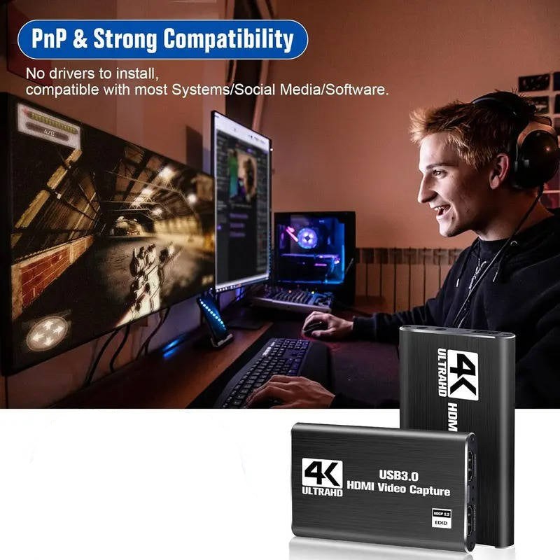 4K Capture Card HDMI to Usb 3.0, Video Capture Device 1080P 60fps, Zero Latency, Plug And Play, Ps5 Xbox Switch Pc Mac