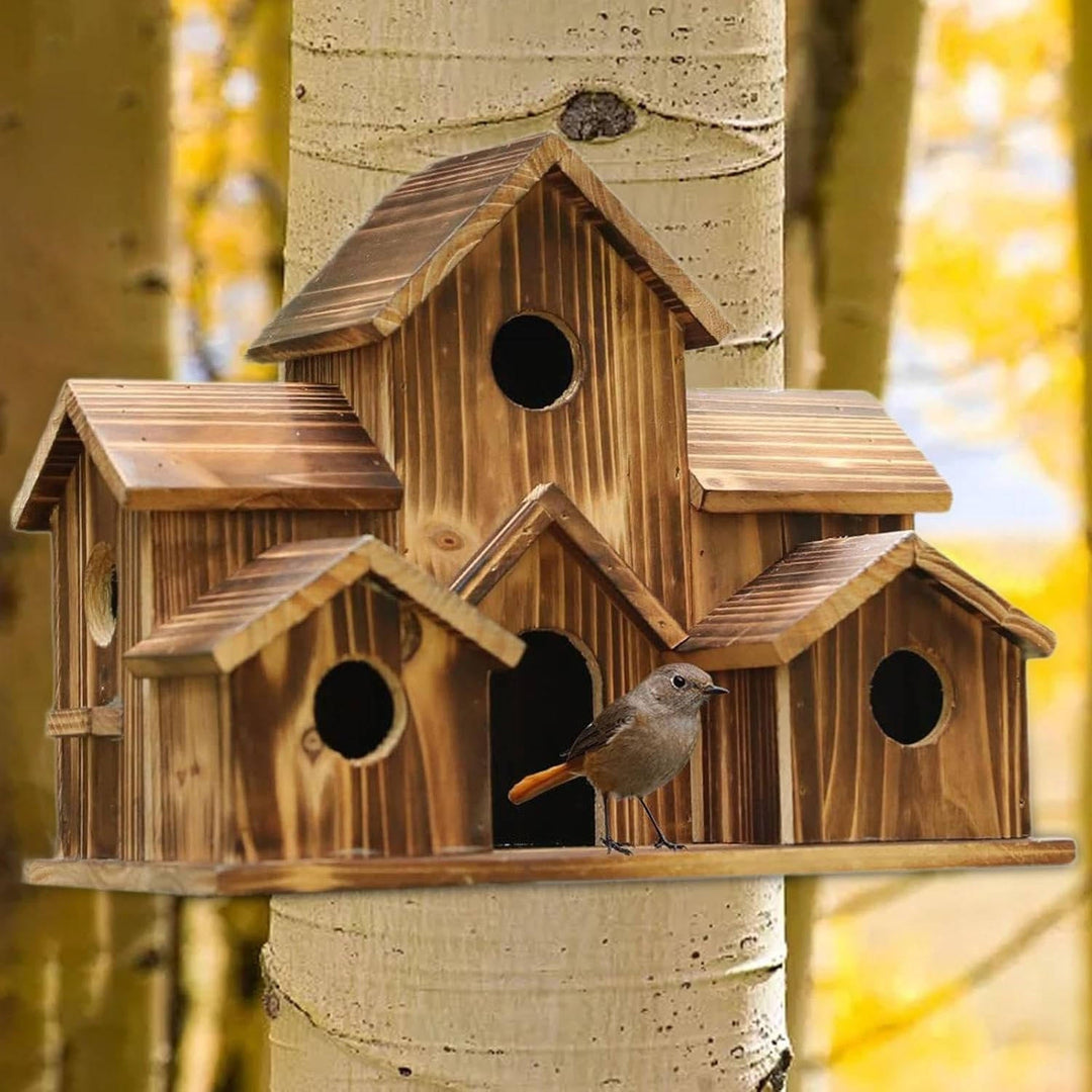 Natural Wooden Bird House, Hanging Bird Feeder Villa for Outdoor Garden and Yard, Decorative Wild Bird Nest