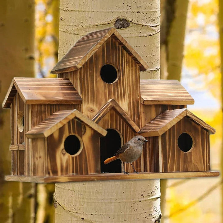 Natural Wooden Bird House, Hanging Bird Feeder Villa for Outdoor Garden and Yard, Decorative Wild Bird Nest