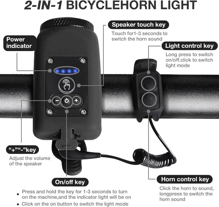 Bike Horn, Bicycle Horn with Large Range Floodlight, IPX5 Waterproof