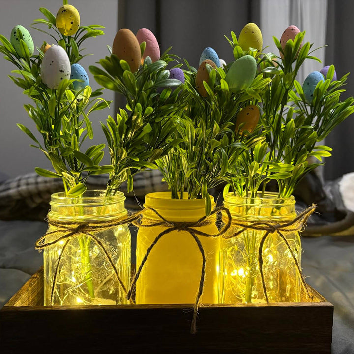 Easter Centerpiece Table Decorations with Wood Tray and LED Lights, Dining Room and Kitchen Table Runner Decor