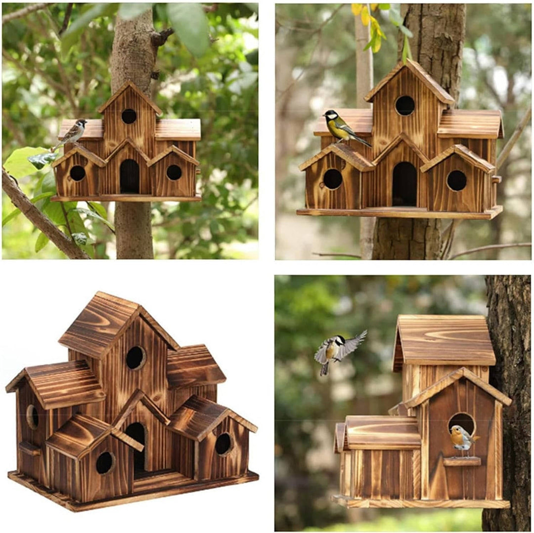 Natural Wooden Bird House, Hanging Bird Feeder Villa for Outdoor Garden and Yard, Decorative Wild Bird Nest