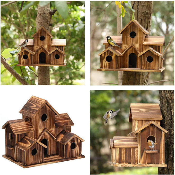 Natural Wooden Bird House, Hanging Bird Feeder Villa for Outdoor Garden and Yard, Decorative Wild Bird Nest