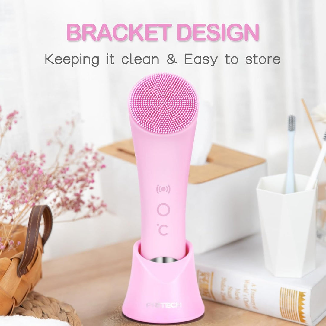 Facial Cleansing Brush, Rechargeable Silicone Face Scrubber with Heat Massage End, Vibrating Exfoliator Scrubber for Deep Cleaning
