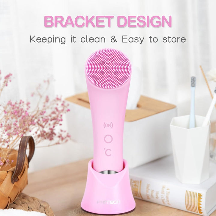 Facial Cleansing Brush, Rechargeable Silicone Face Scrubber with Heat Massage End, Vibrating Exfoliator Scrubber for Deep Cleaning