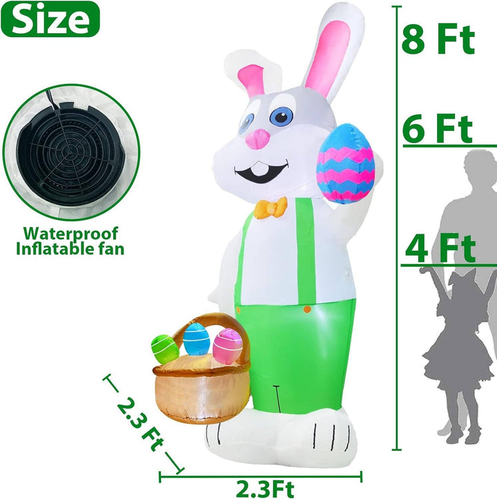 8 Feet Giant Bunny Easter Inflatables Outdoor Decoration, Lighted Blow Up Rabbit Holds Easter Eggs Basket