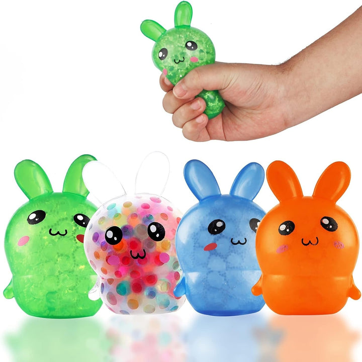 Easter Basket Stuffers, 4 Pack Squishy Easter Bunny Stress Balls for Adults, Easter Gifs