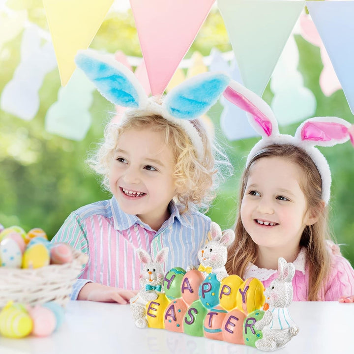 Happy Easter Decorations, 3 Bunny Holding Eggs, Tabletop Centerpiece
