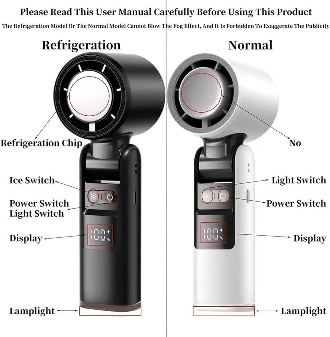 3 in 1 Portable Handheld Fan, Mini Turbo Air Cooling Fan with Flashlight, Rechargeable Personal Fan with LED Battery Display