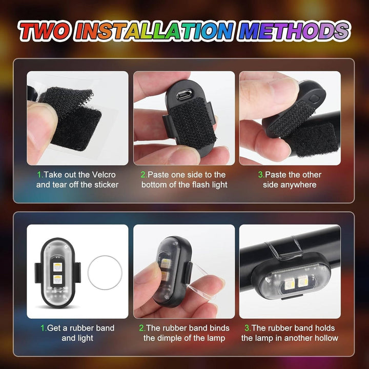 RGB LED Strobe Light Wireless With Remote, Aircraft Style Warning Light for Motorcycle, Car, Bike, Rechargeable, 8 colours, Anti Collision