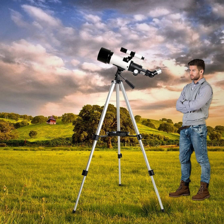 70mm Refractor Telescope for Kids and Beginners, 400mm AZ Mount Travel Telescope with Phone Adapter, Wireless Remote and Carry Bag