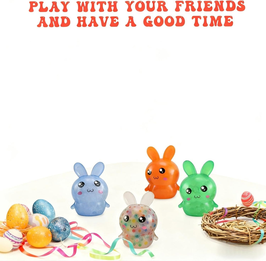 Easter Basket Stuffers, 4 Pack Squishy Easter Bunny Stress Balls for Adults, Easter Gifs