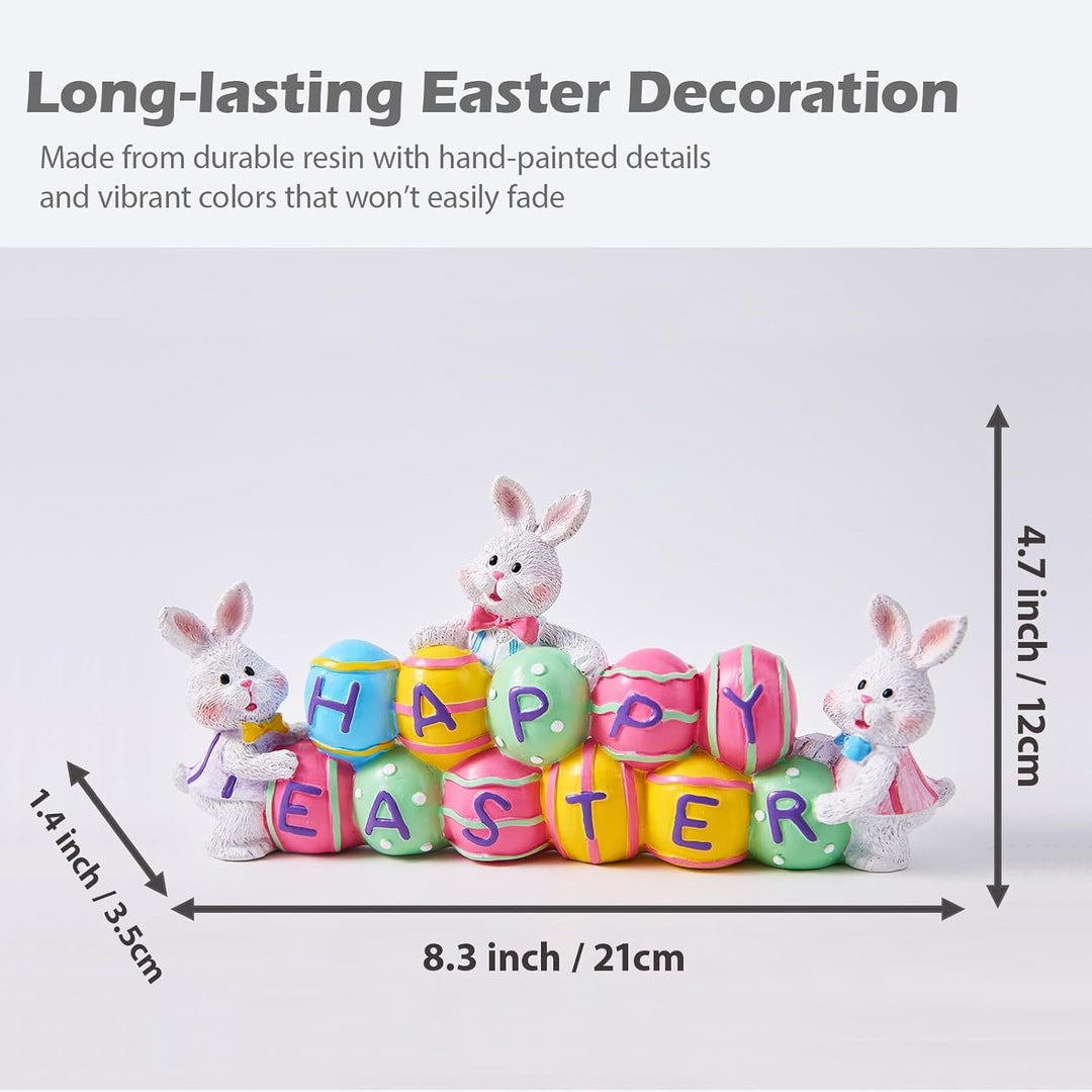 Happy Easter Decorations, 3 Bunny Holding Eggs, Tabletop Centerpiece