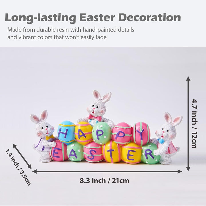 Happy Easter Decorations, 3 Bunny Holding Eggs, Tabletop Centerpiece