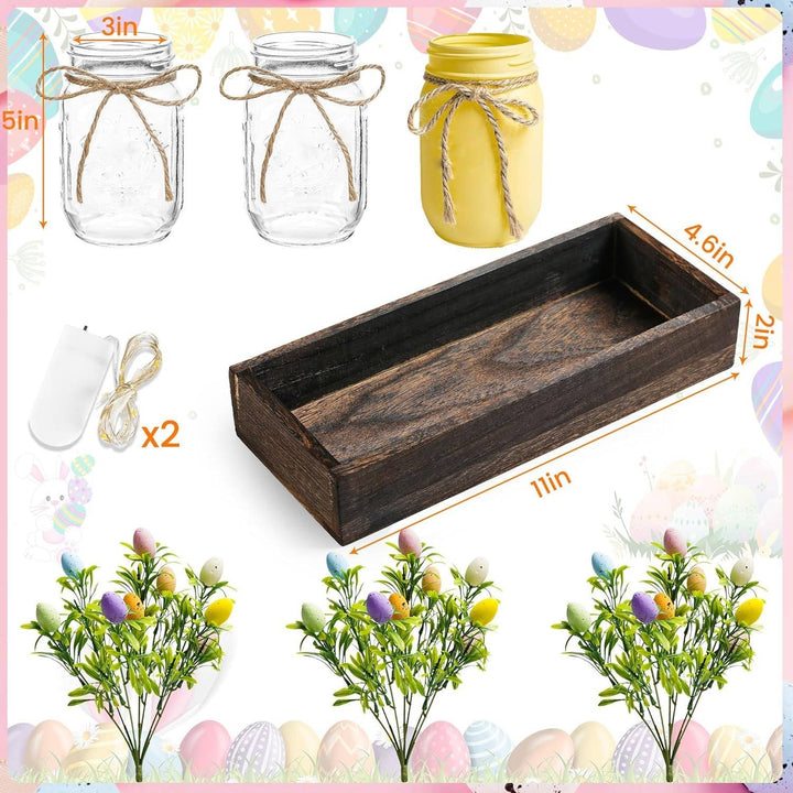 Easter Centerpiece Table Decorations with Wood Tray and LED Lights, Dining Room and Kitchen Table Runner Decor