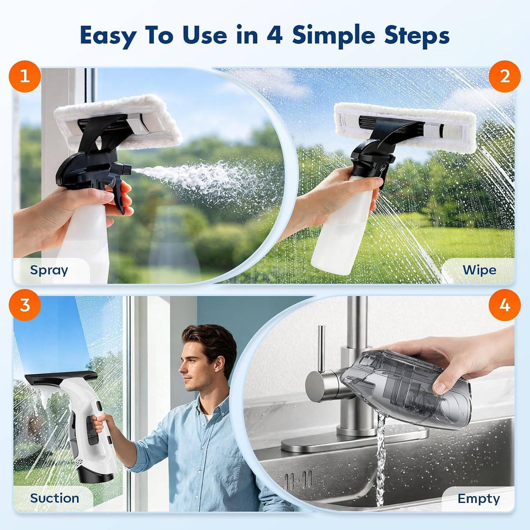 3 In 1 Window Vacuum Squeegee, Electric Window Cleaner with Extension Pole, Water Collection Tank for Glass Doors, Windows, Mirrors and Car