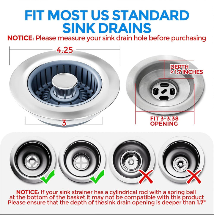 Sink Drain Strainer with Anti Clogging Basket