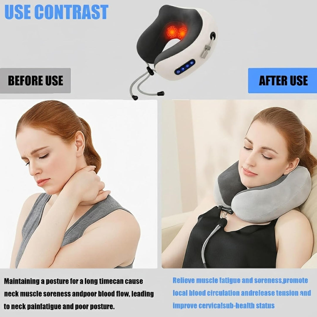 Ergonomic Travel Neck Pillow with Massager, Neck Massger for Deep Relaxation and Comfort