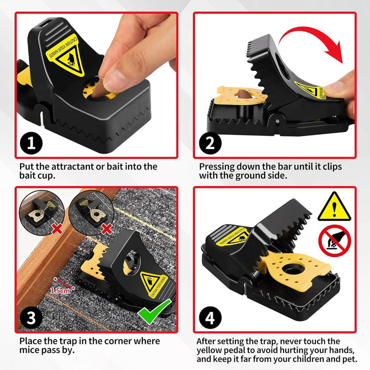 Upgraded Snap Mouse Trap (4 Pack), Powerful Rat Deterrent with High Sensitivity Trigger, Safe No Touch Disposal for Home and Kitchen