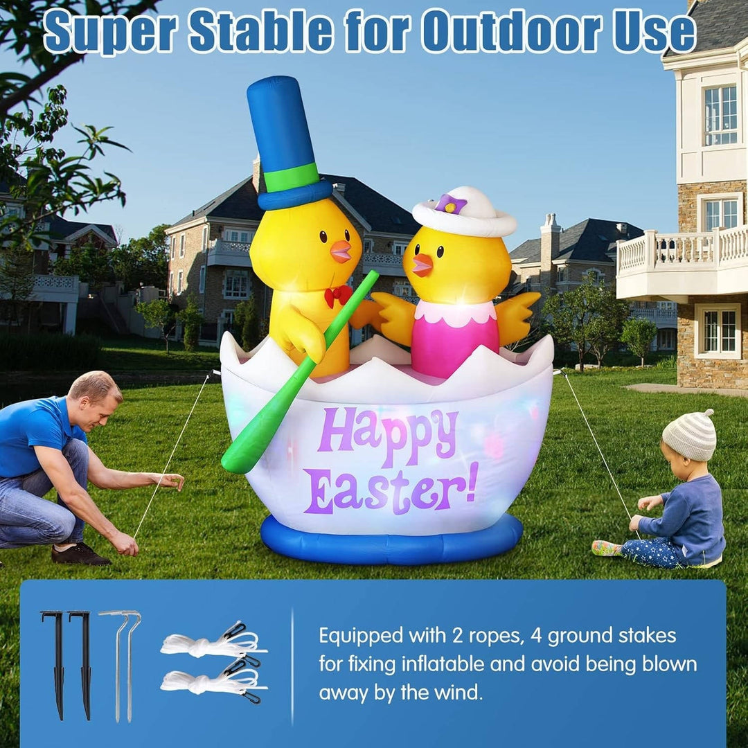 6FT Easter Inflatable Decoration, 2 Chicks Boating Blow Up Outdoor Decor with Built in LED Lights for Yard, Lawn, Garden, Holiday Party
