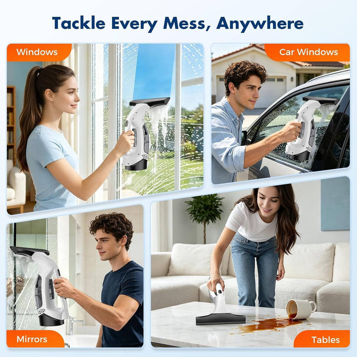 3 In 1 Window Vacuum Squeegee, Electric Window Cleaner with Extension Pole, Water Collection Tank for Glass Doors, Windows, Mirrors and Car