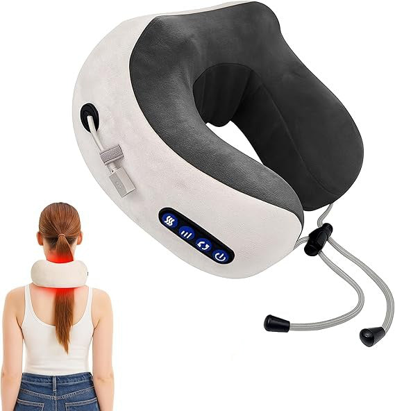 Ergonomic Travel Neck Pillow with Massager, Neck Massger for Deep Relaxation and Comfort