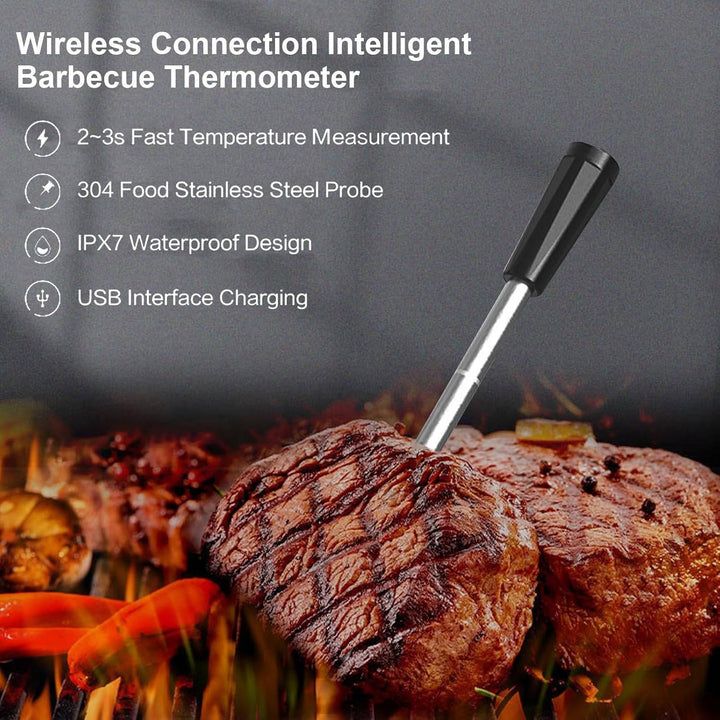 Wireless Meat Thermometer with App Control, Bluetooth 5.2, Long Range, IP68 Waterproof, Probe for BBQ Smoker Grill Oven