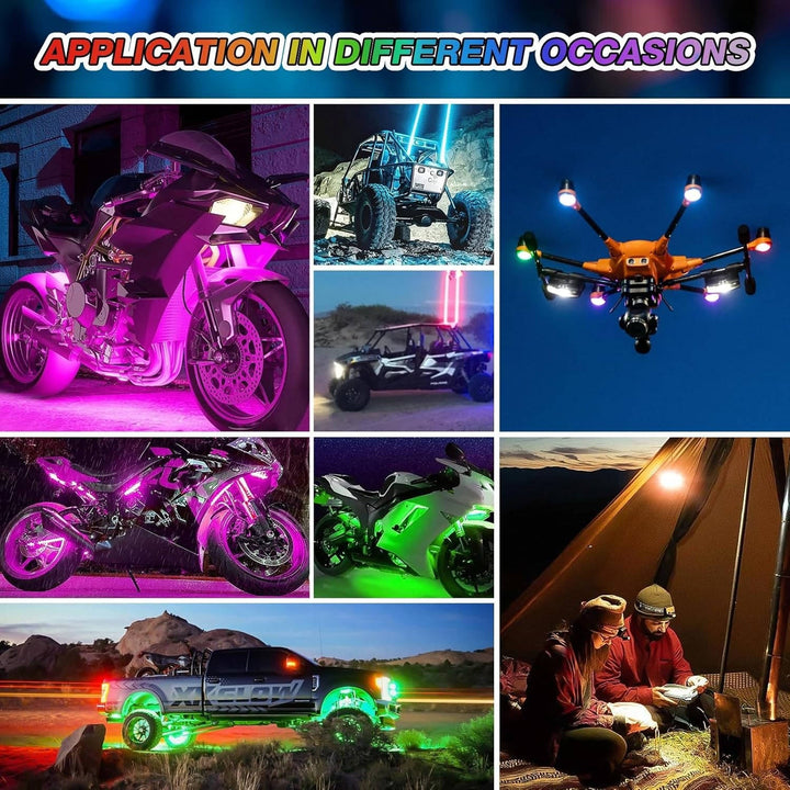 RGB LED Strobe Light Wireless With Remote, Aircraft Style Warning Light for Motorcycle, Car, Bike, Rechargeable, 8 colours, Anti Collision
