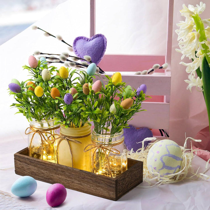 Easter Centerpiece Table Decorations with Wood Tray and LED Lights, Dining Room and Kitchen Table Runner Decor