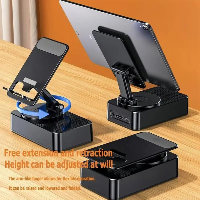 Portable Desk Speaker and Foldable Phone Stand, 5 in 1 Wireless Bluetooth Hub with colourful LED Light for Iphone, Android and Tablets