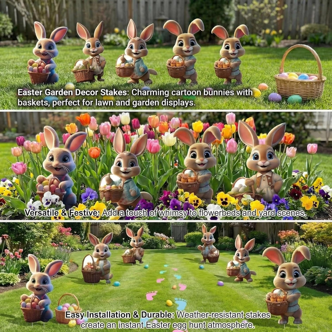 6 PCS Outdoor Easter Bunny Decorations, Bunny Yard Signs with Stakes