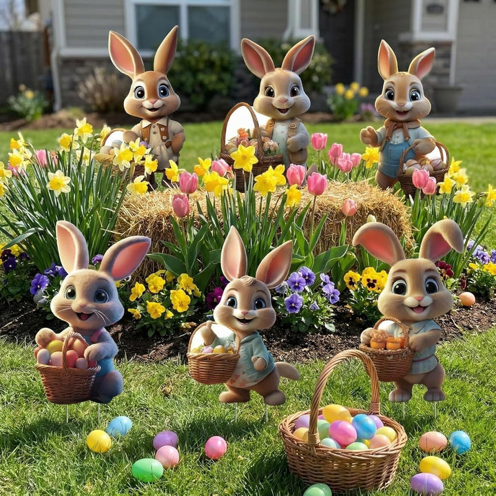 6 PCS Outdoor Easter Bunny Decorations, Bunny Yard Signs with Stakes